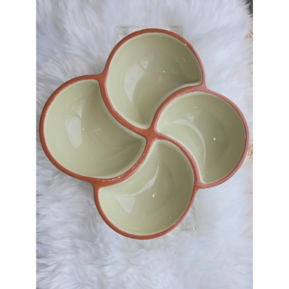 Val do Sol Portugal Divided Serving Bowl‎ - Green & Terracotta Appetizer Dish